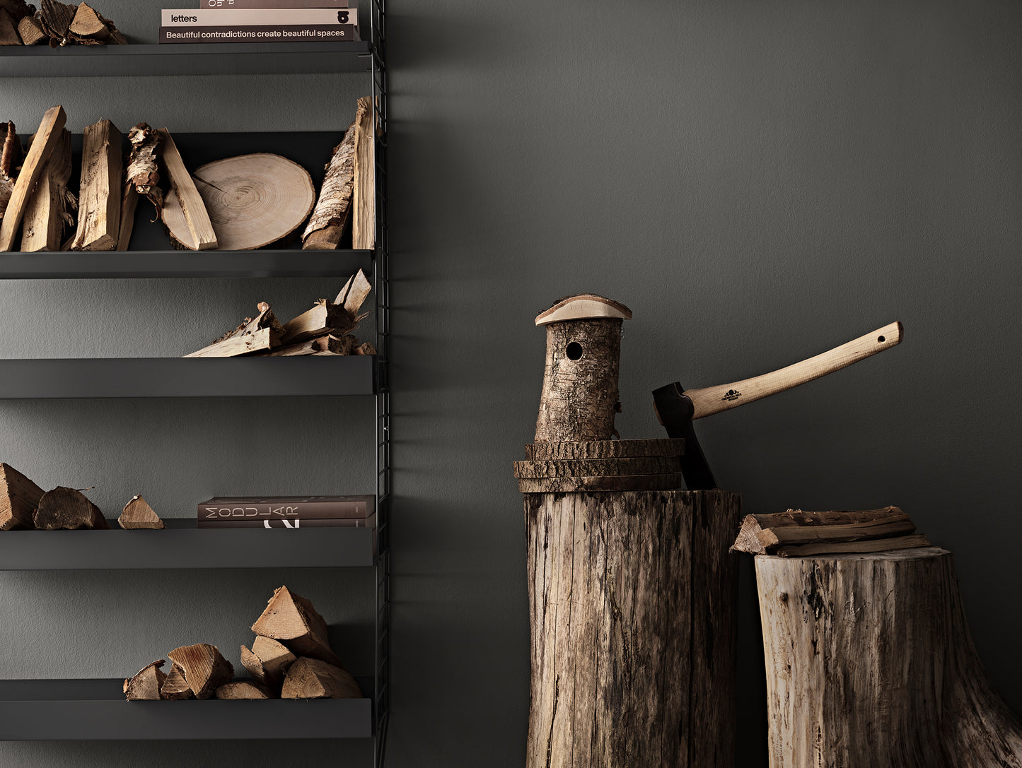 String Metal Shelves by String - High Edge / Dark Grey