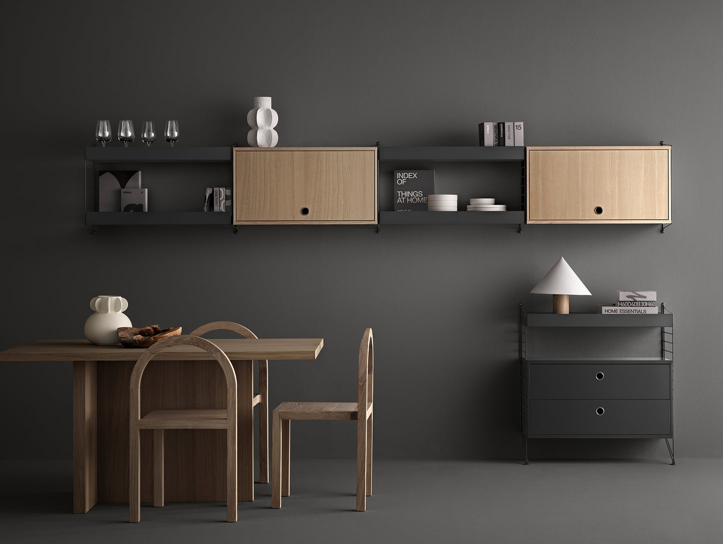 String Metal Shelves by String - High Edge / Dark Grey