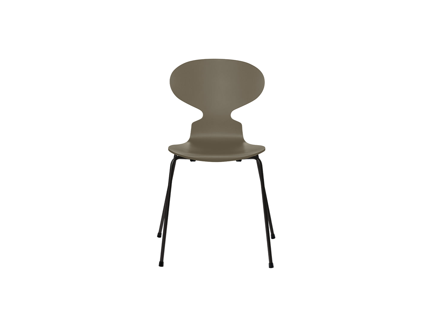 Ant Chair 4 Legs by Fritz Hansen - Lacquered Veneer Shell / Black Steel Base / Lacquered Olive Green
