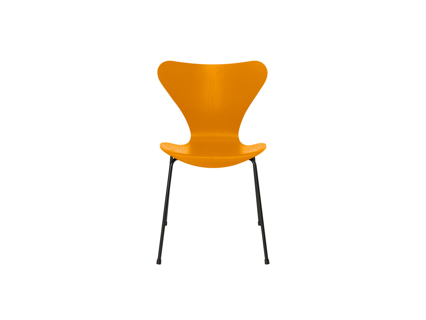 Series 7™ 3107 Dining Chair by Fritz Hansen - Burnt Yellow Coloured Ash Veneer Shell / Black Steel
