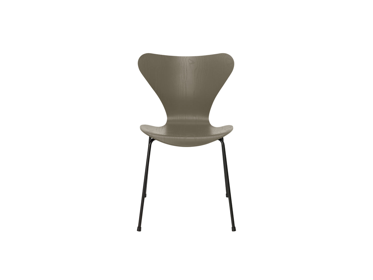 Series 7™ 3107 Dining Chair by Fritz Hansen - Olive Green Coloured Ash Veneer Shell / Black Steel