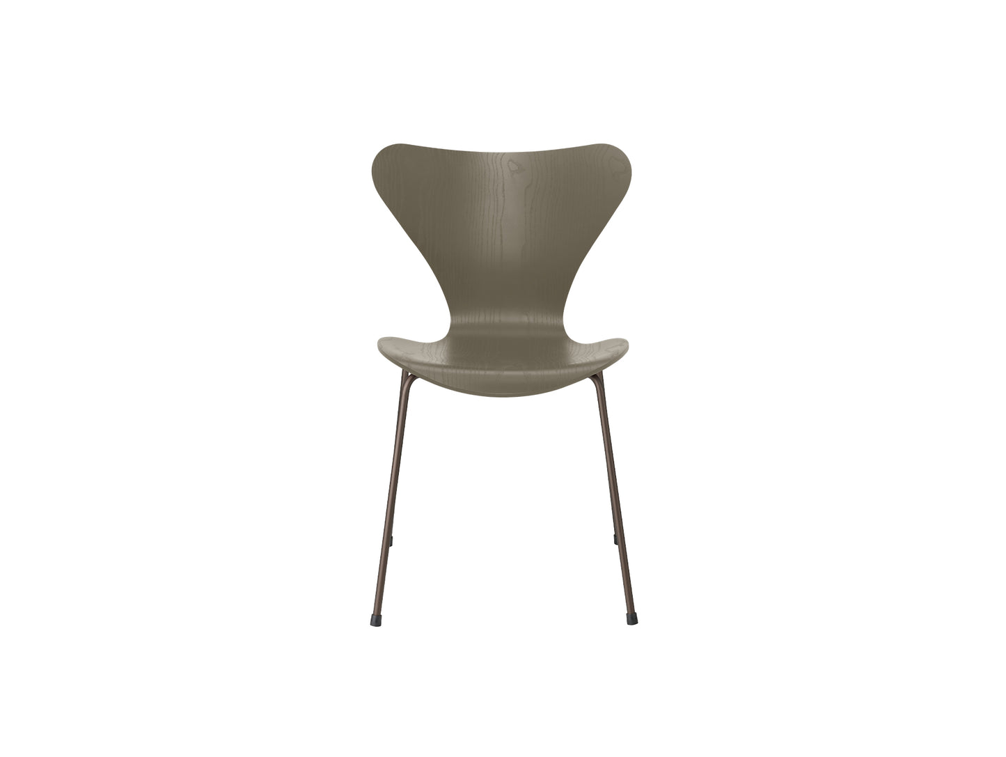 Series 7™ 3107 Dining Chair by Fritz Hansen - Olive Green Coloured Ash Veneer Shell / Brown Bronze Steel