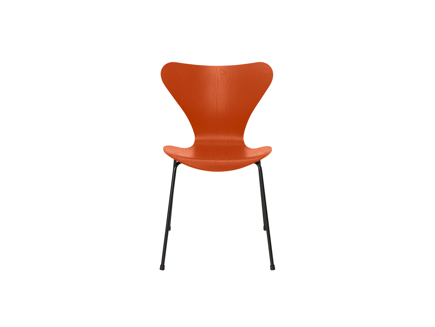 Series 7™ 3107 Dining Chair by Fritz Hansen - Paradise Orange Coloured Ash Veneer Shell / Black Steel
