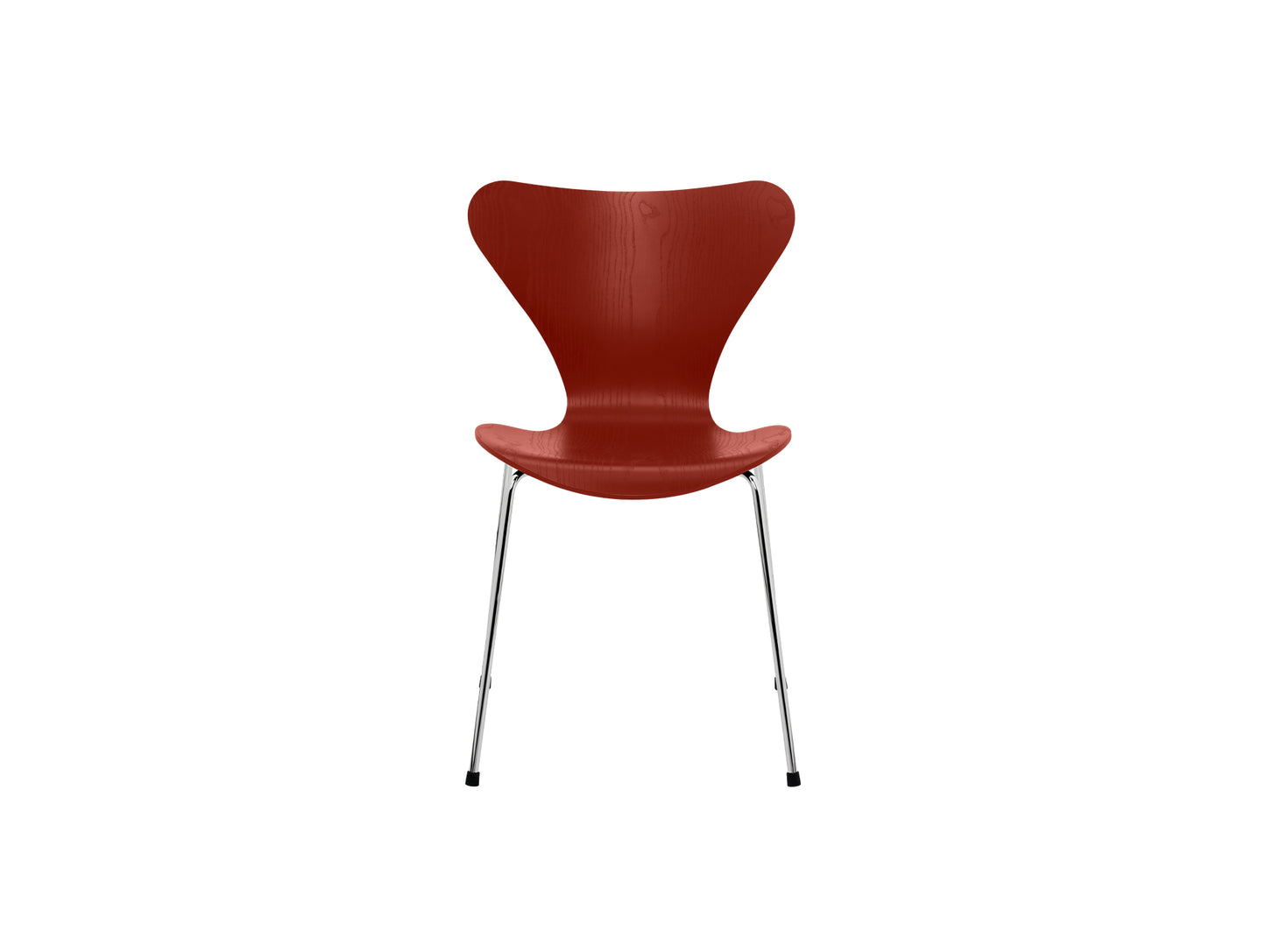 Series 7™ 3107 Dining Chair by Fritz Hansen - Venetian Red Coloured Ash Veneer Shell / Chromed Steel