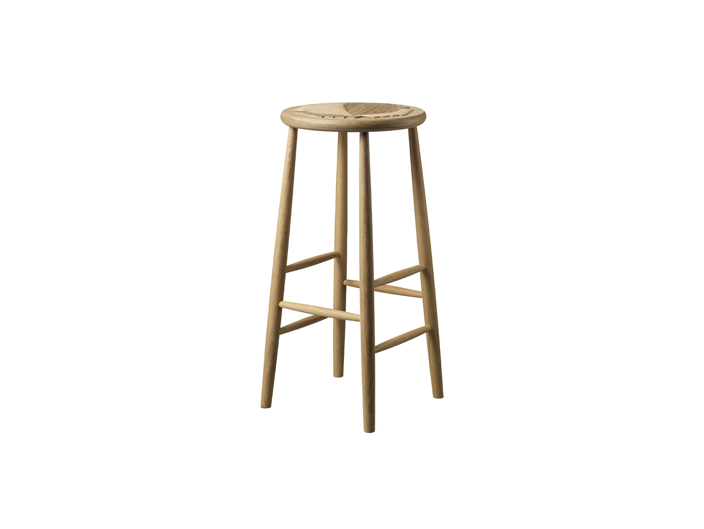 J165C Bar Stool by FDB Mobler - Base: Lacquered Oak / Seat: Nature Paper Cord