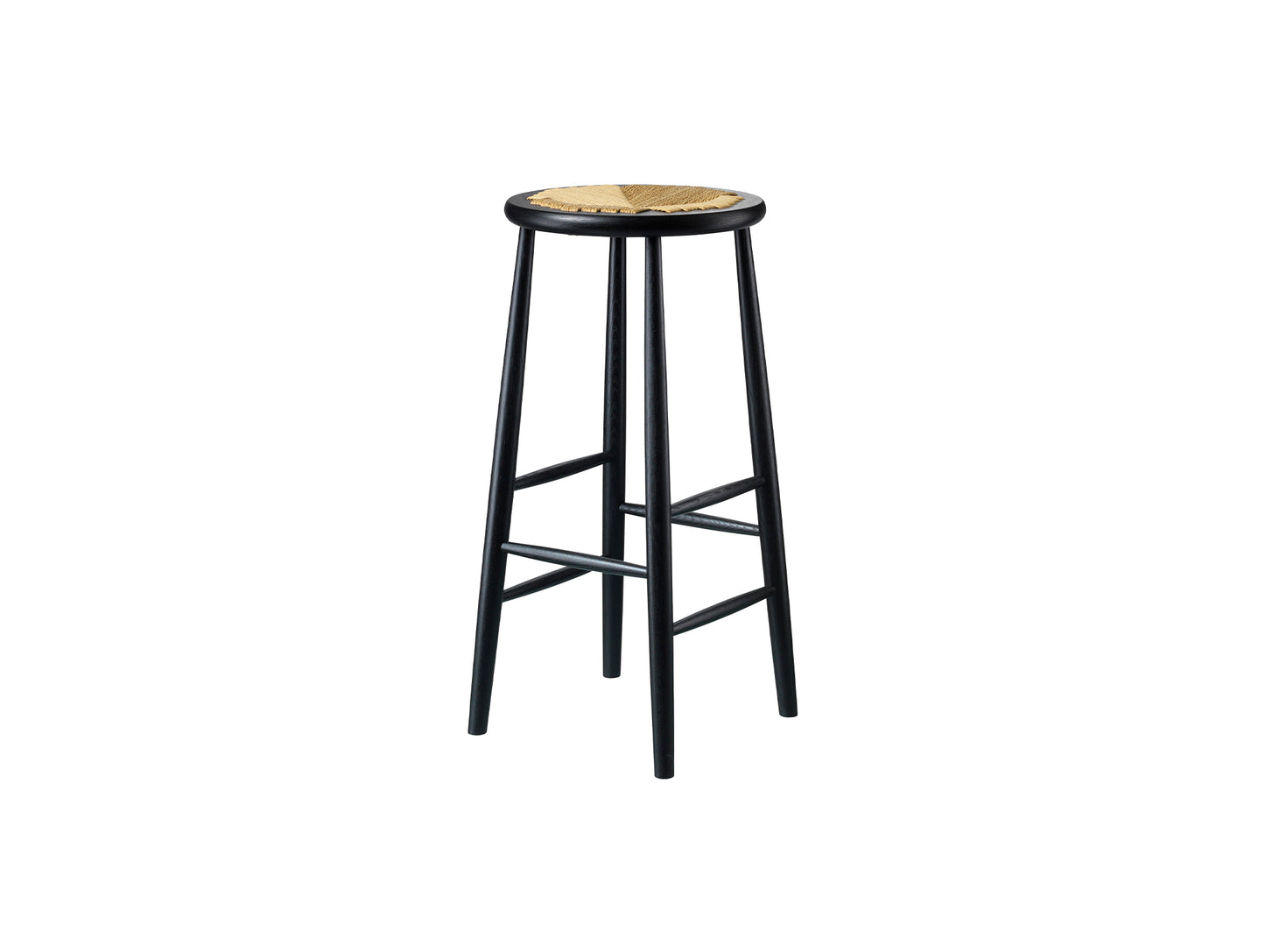 J165C Bar Stool by FDB Mobler - Base: Black Painted Beech / Seat: Nature Paper Cord