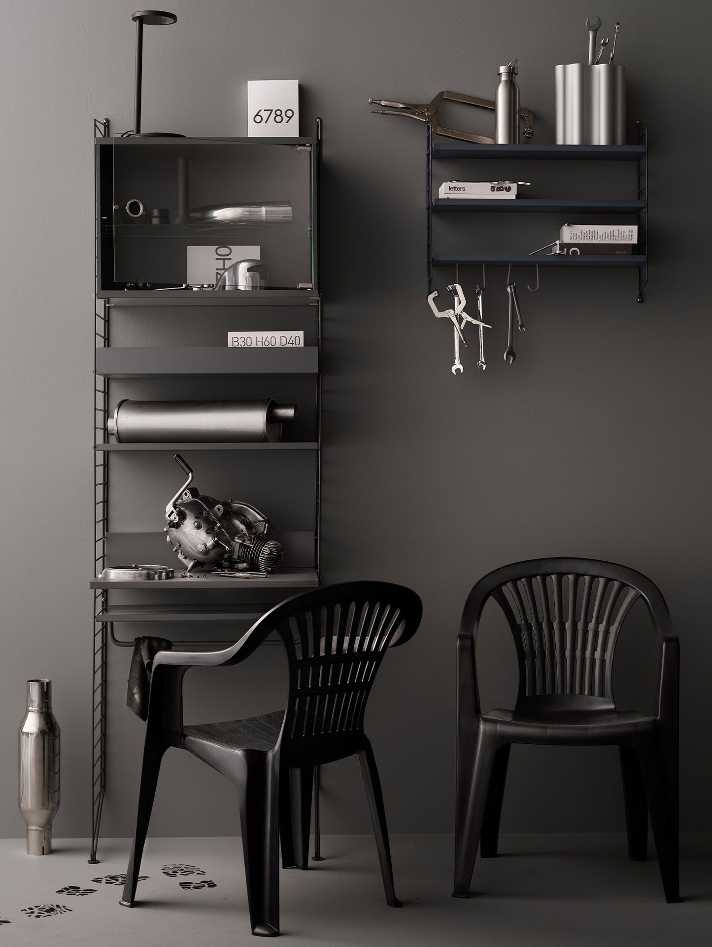String Metal Shelves by String - High Edge / Dark Grey
