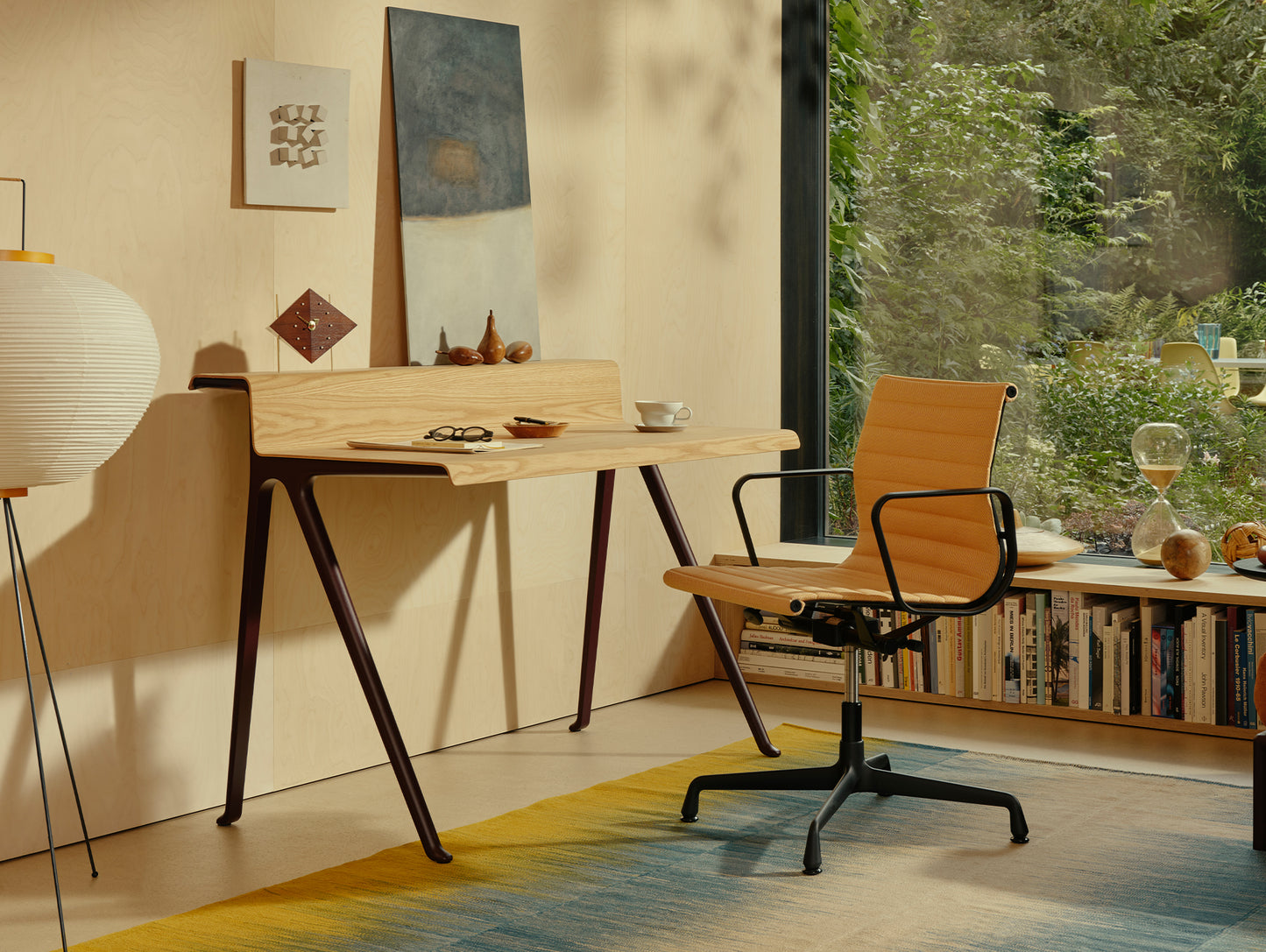 Courier Desk by Vitra - Light Oak Veneer Tabletop / Dark Bordeaux Aluminium Base