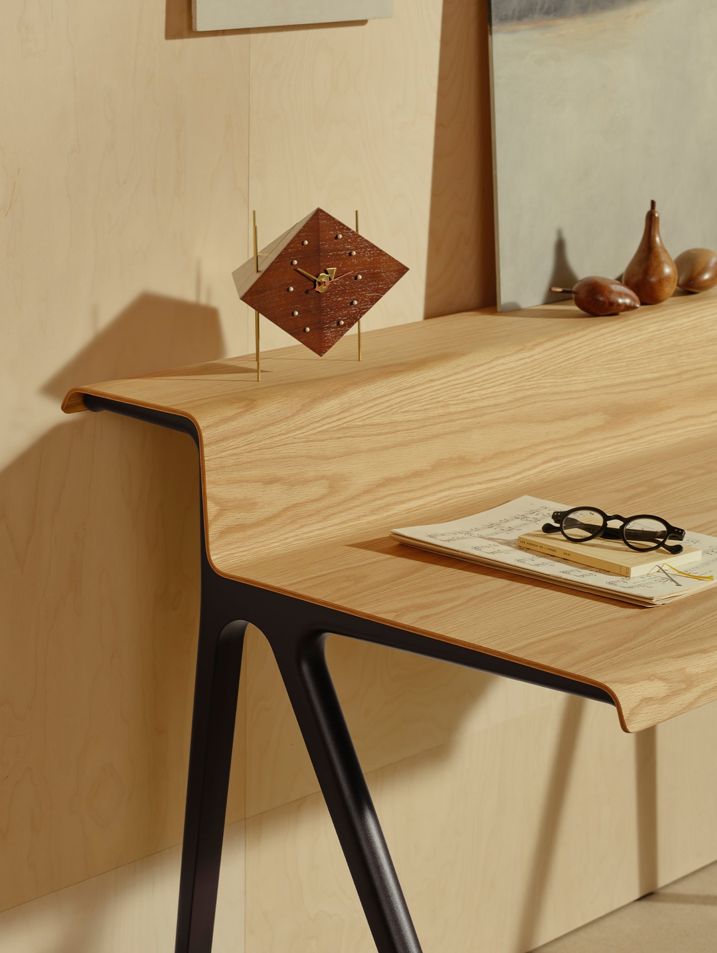 Courier Desk by Vitra - Light Oak Veneer Tabletop / Dark Bordeaux Aluminium Base