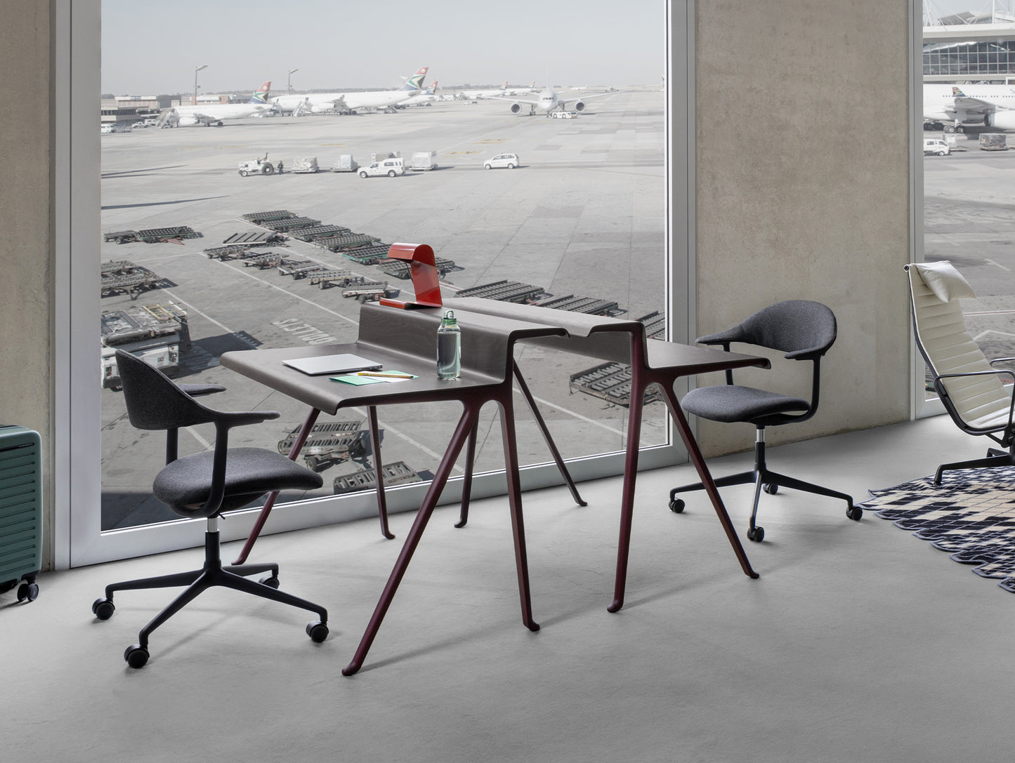 Courier Desk by Vitra - Dark Oak Veneer / Dark Bordeaux Aluminium Base
