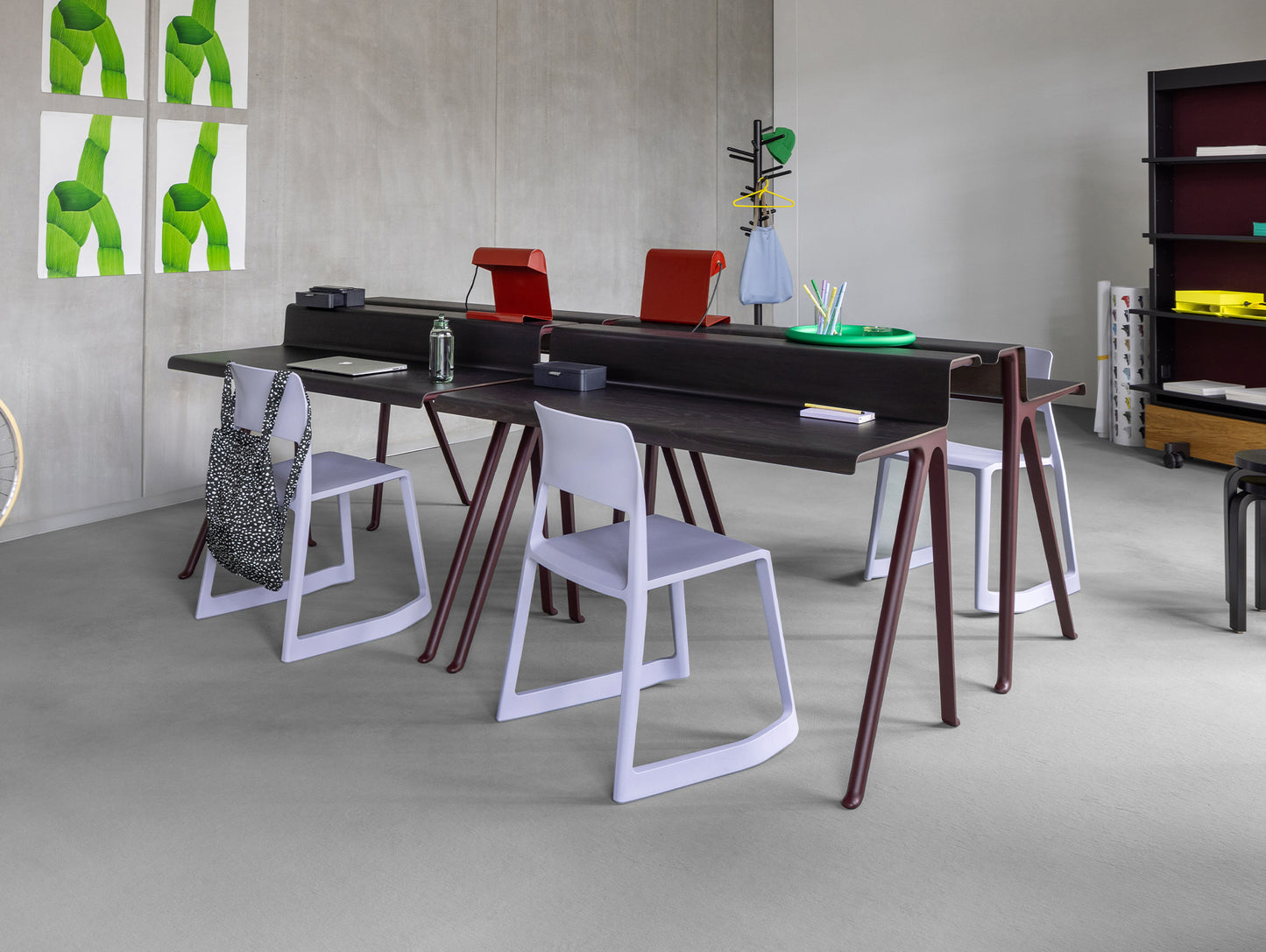 Courier Desk by Vitra - Dark Oak Veneer / Dark Bordeaux Aluminium Base