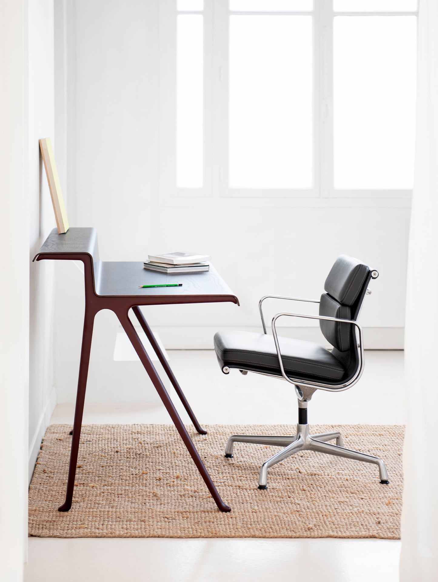 Courier Desk by Vitra - Dark Oak Veneer / Dark Bordeaux Aluminium Base