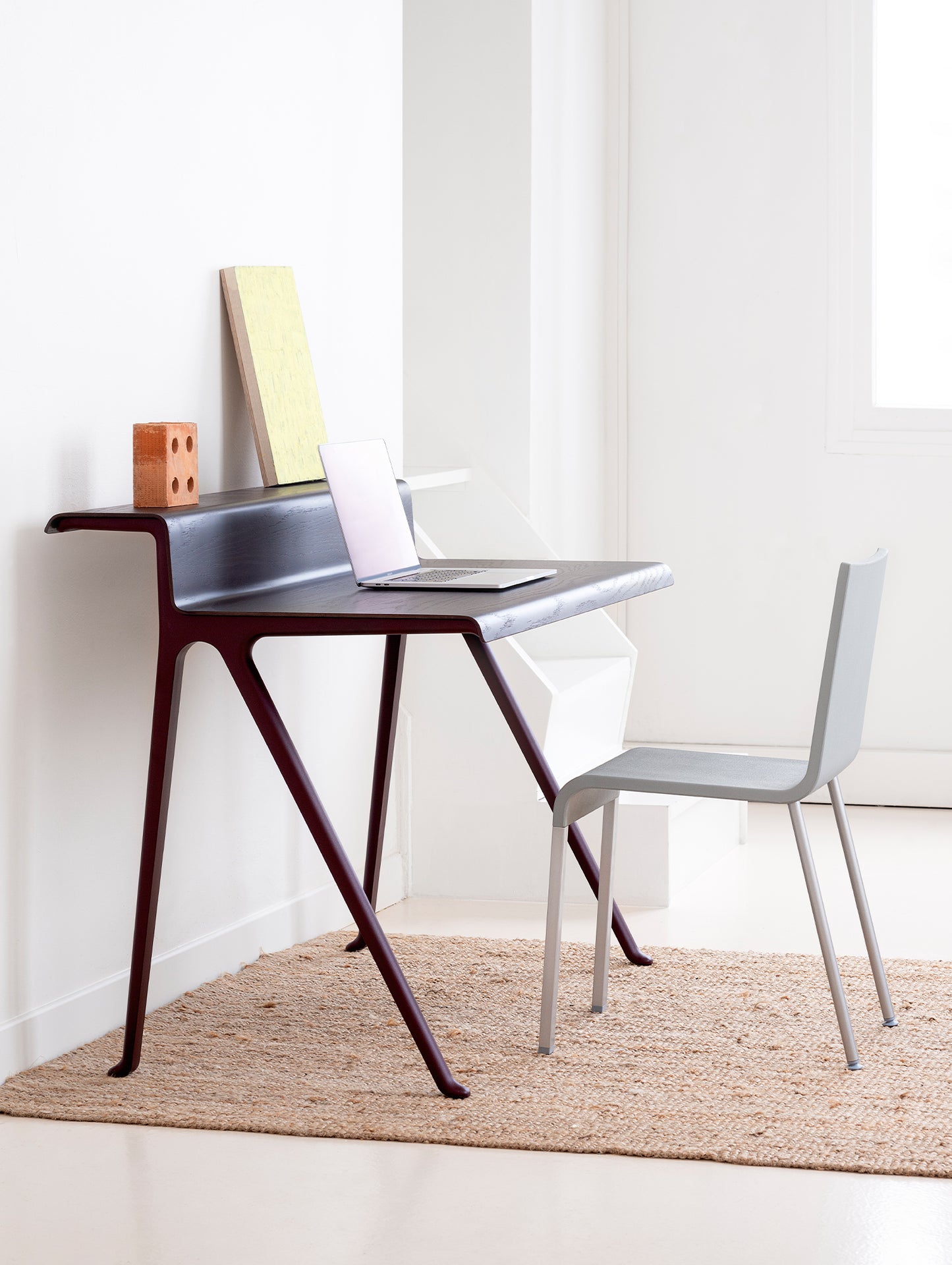 Courier Desk by Vitra - Dark Oak Veneer / Dark Bordeaux Aluminium Base