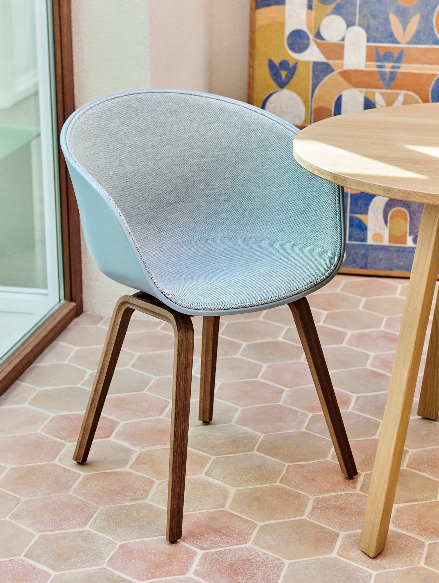 About A Chair AAC 22 - Front Upholstery by HAY - Slate Blue 2.0 + Mode 002 Shell / Lacquered Walnut Base