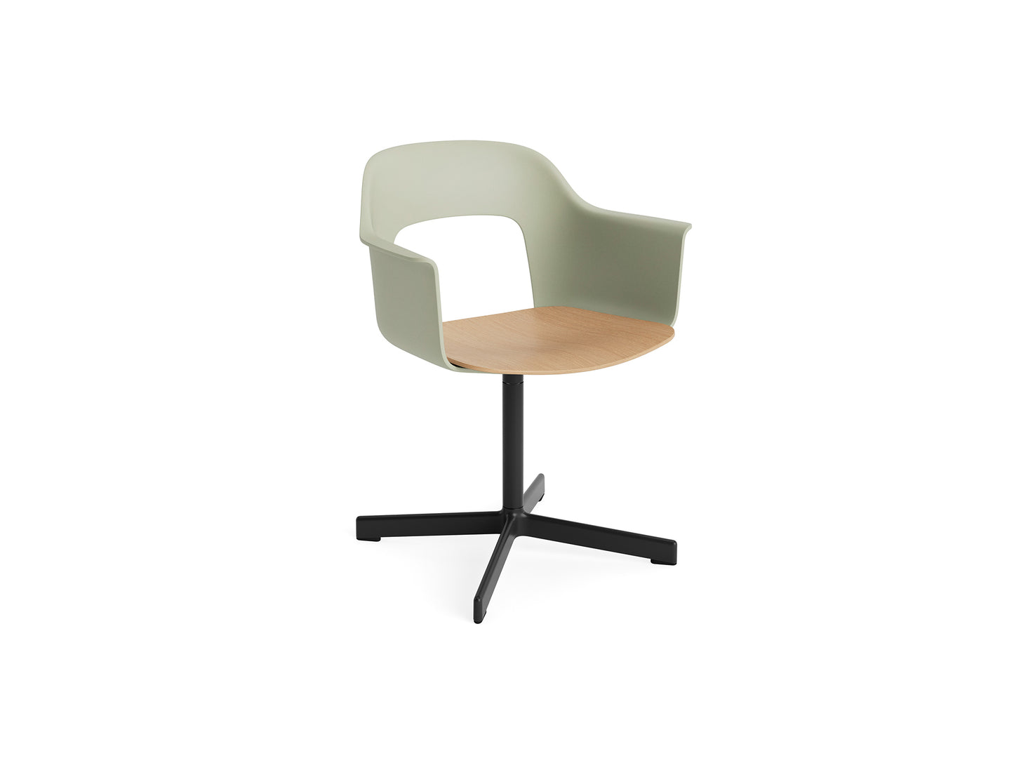 Layout Armchair 232 Swivel Base by HAY - Black Aluminium Base / Pastel Green / Oak