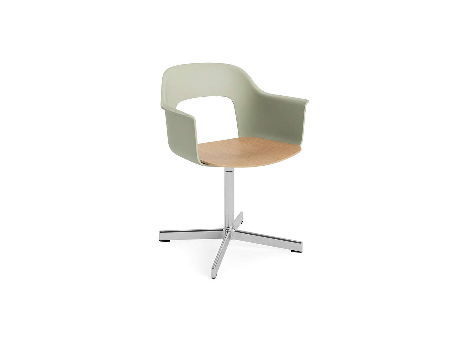 Layout Armchair 232 Swivel Base by HAY - Polished Aluminium Base / Pastel Green / Oak