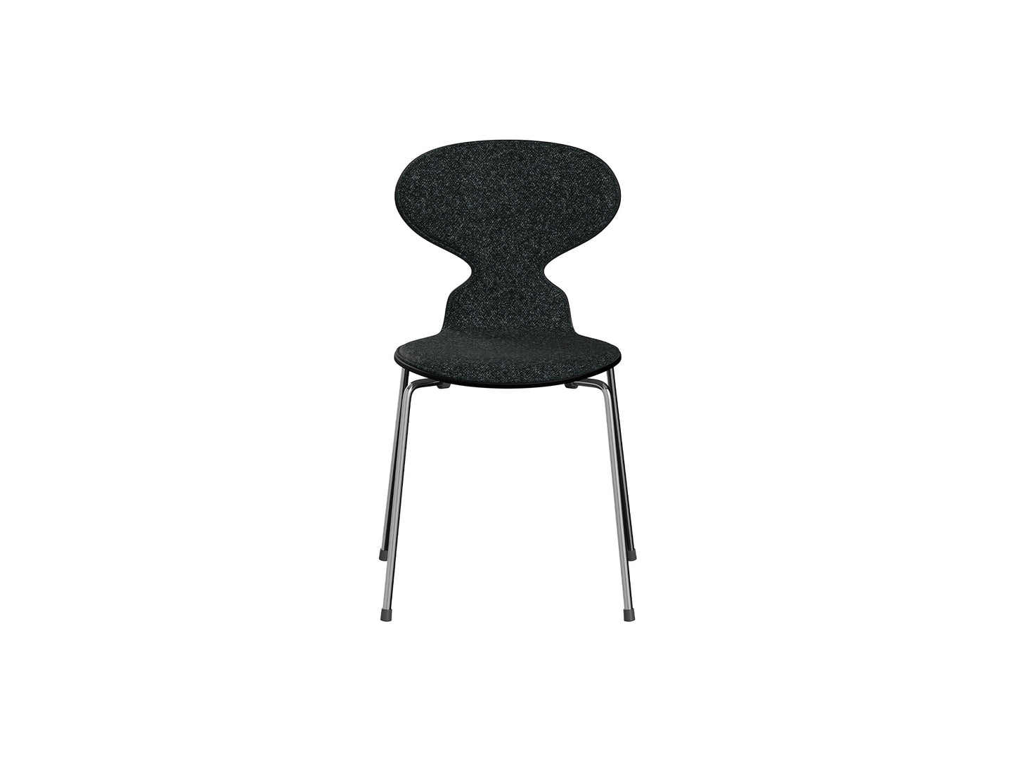 Ant Chair Front Upholstered - 4 Legs by Fritz Hansen - Chromed Steel / Black Lacquered Shell / Vanir 193