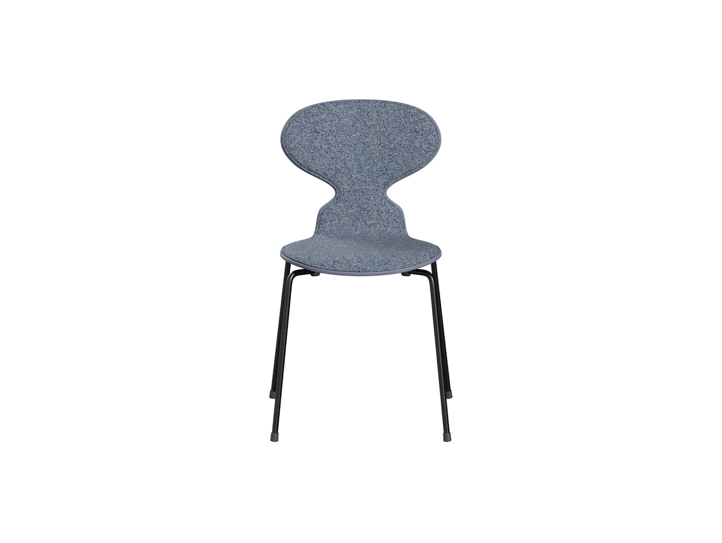 Ant Chair Front Upholstered - 4 Legs by Fritz Hansen - Black Powder-Coated Steel / Lavender Blue Lacquered Shell / Vanir 733