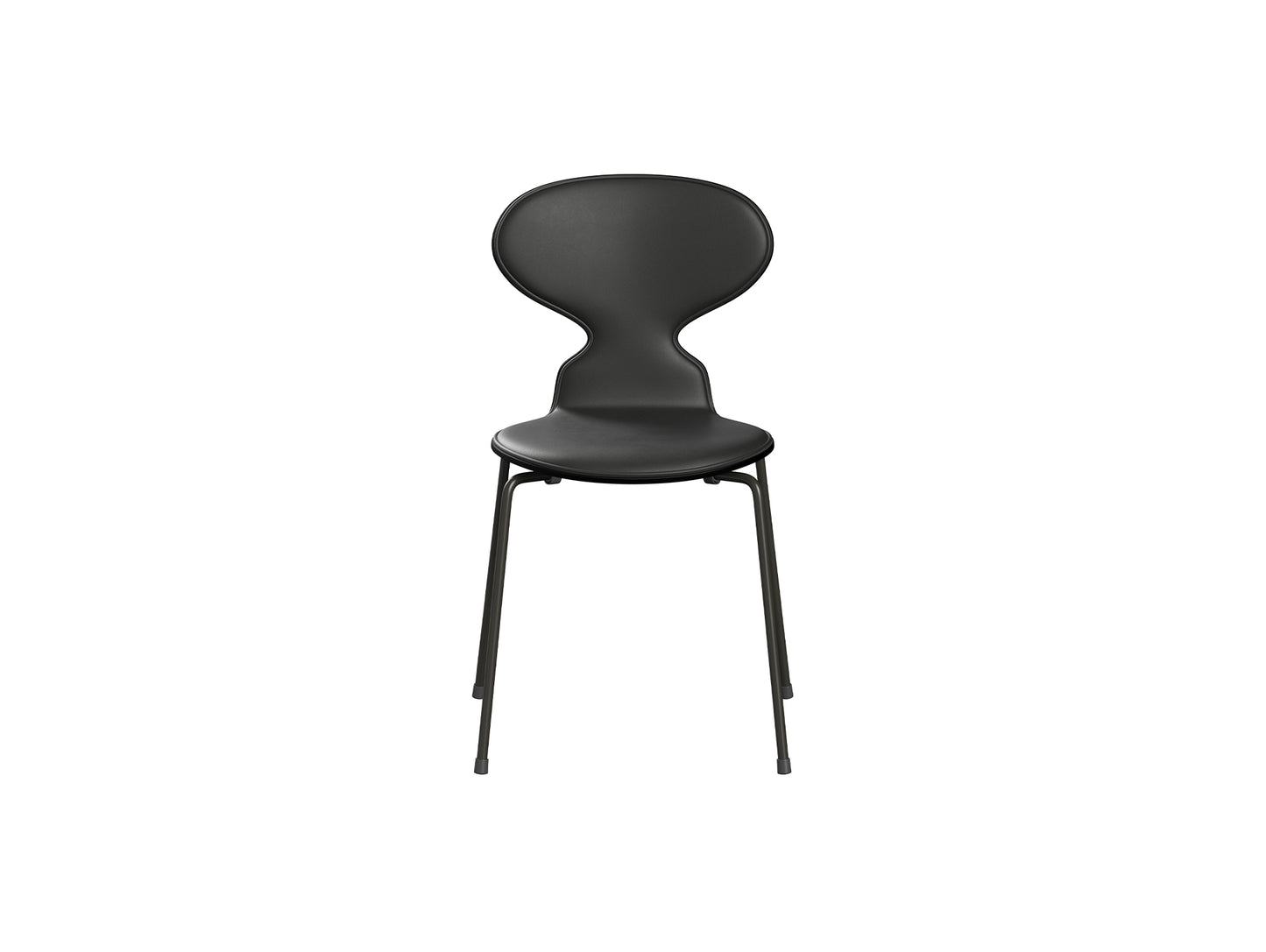 Ant Chair Front Upholstered - 4 Legs by Fritz Hansen - Brown Bronze Powder-Coated Steel / Black Lacquered Shell / Black Essential Leather