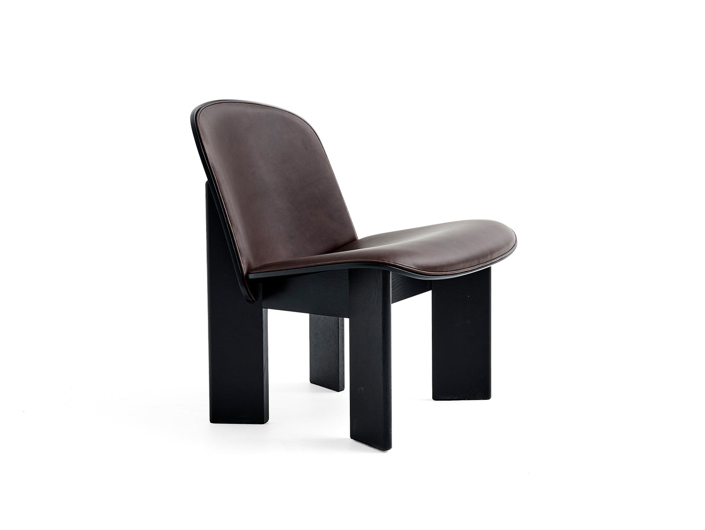 Chisel Lounge Chair (Front Upholstery) by HAY - Black Lacquered Oak / Dark Brown Sense Leather