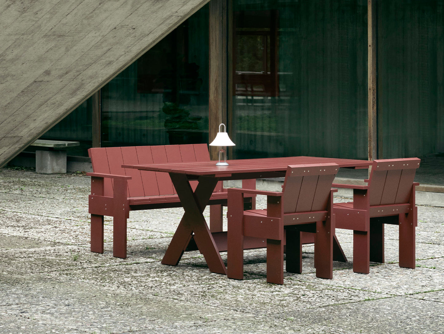 Crate Dining Table by HAY - Length: 180 cm / Iron Red Lacquered Pinewood