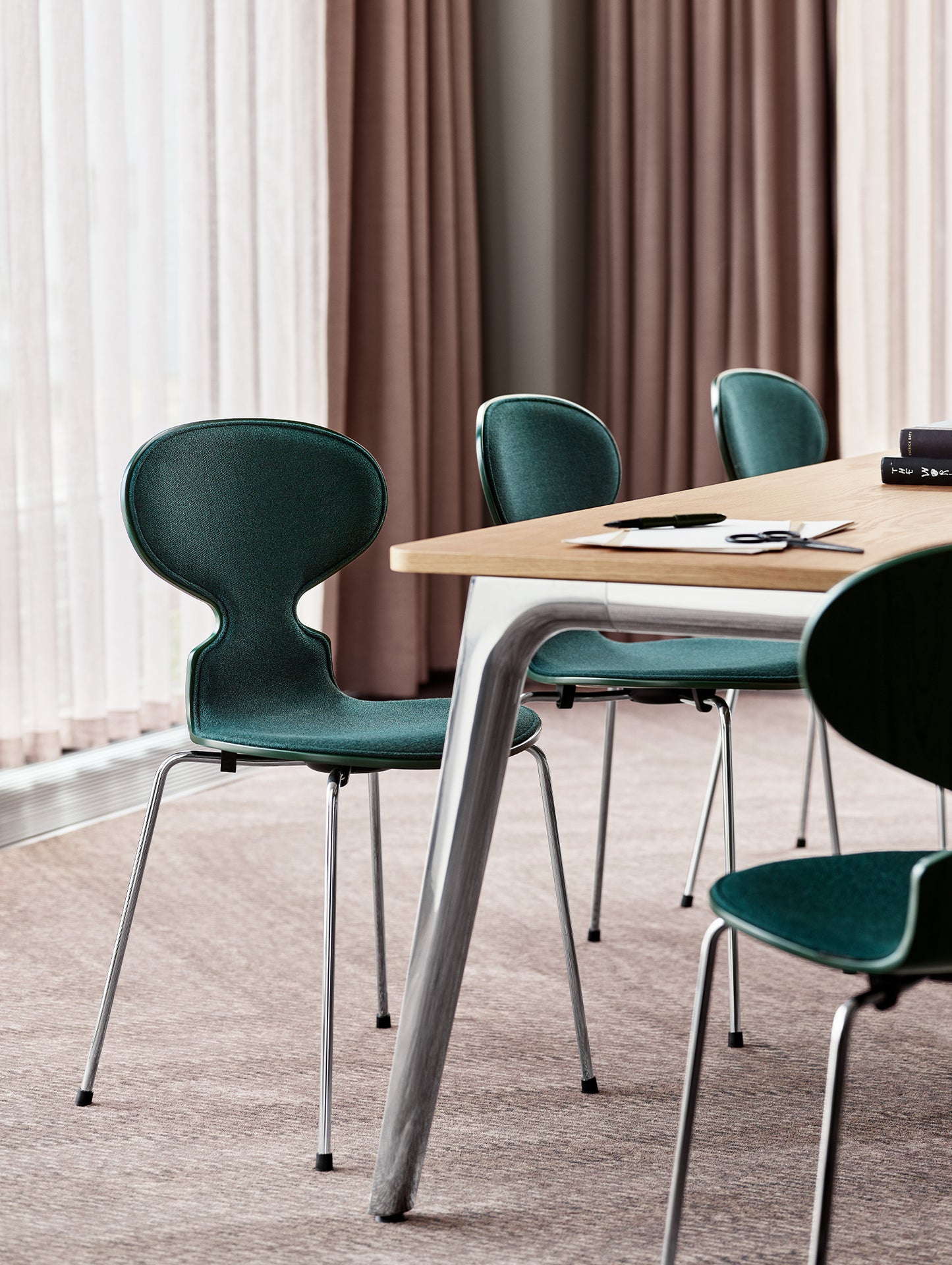 Ant Chair Front Upholstered 4 Legs by Fritz Hansen - Evergreen Lacquered Shell / Vidar 4 1062