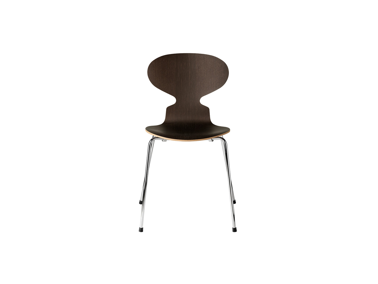 Ant Chair 4 Legs by Fritz Hansen - Natural Veneer Shell / Chromed Steel Base / Dark Stained Oak
