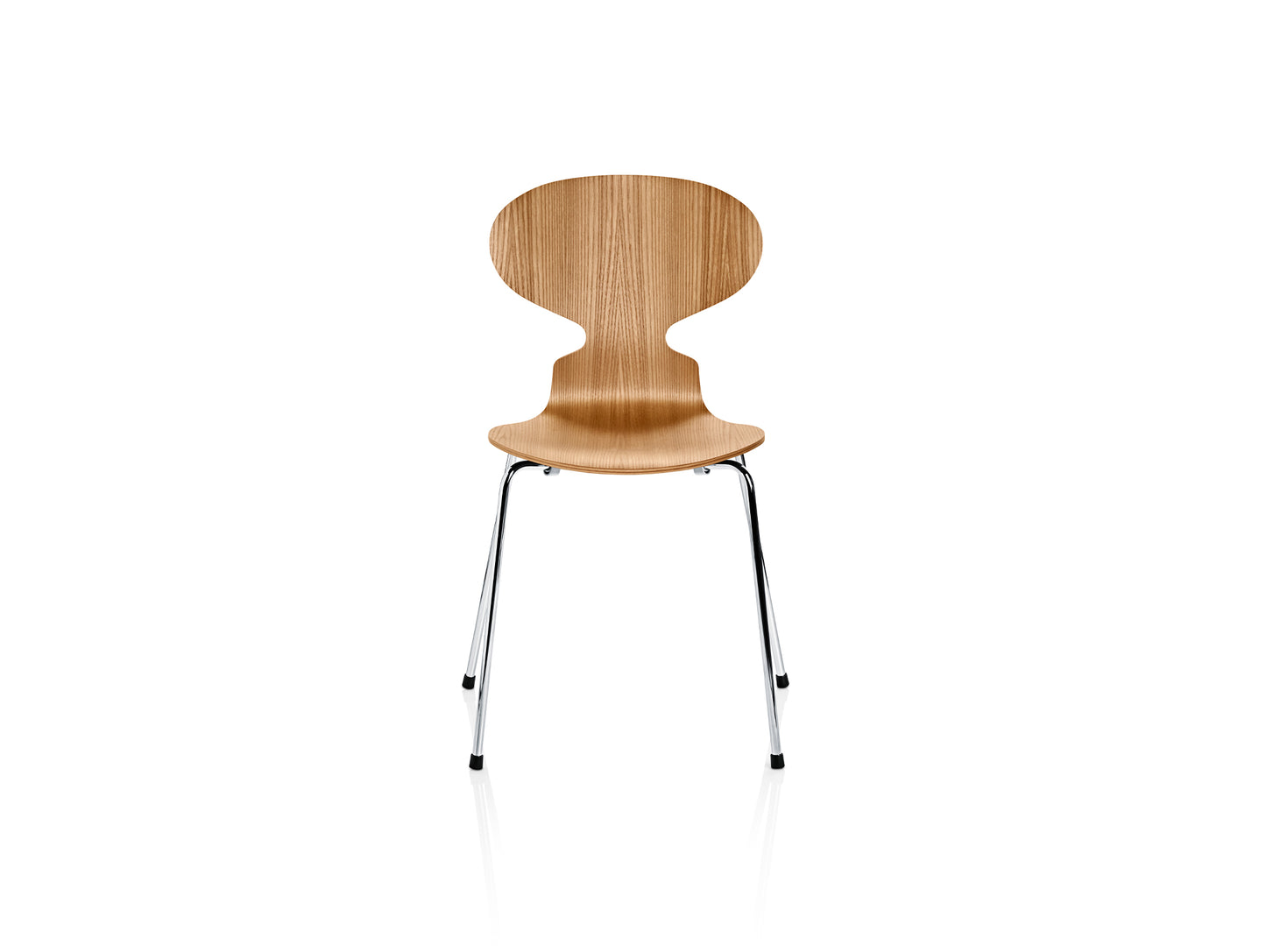 Ant Chair 4 Legs by Fritz Hansen - Natural Veneer Shell / Chromed Steel Base / Elm
