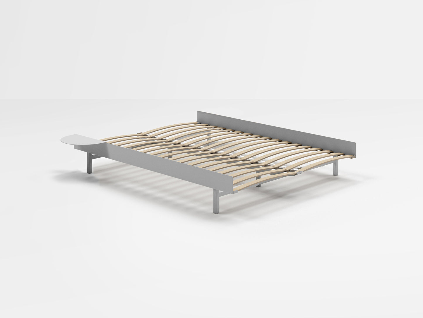 Bed 90 - 180 cm Stainless Steel (Low) by Moebe - Bed Frame / with 140cm wide Slats / 1 Side Table
