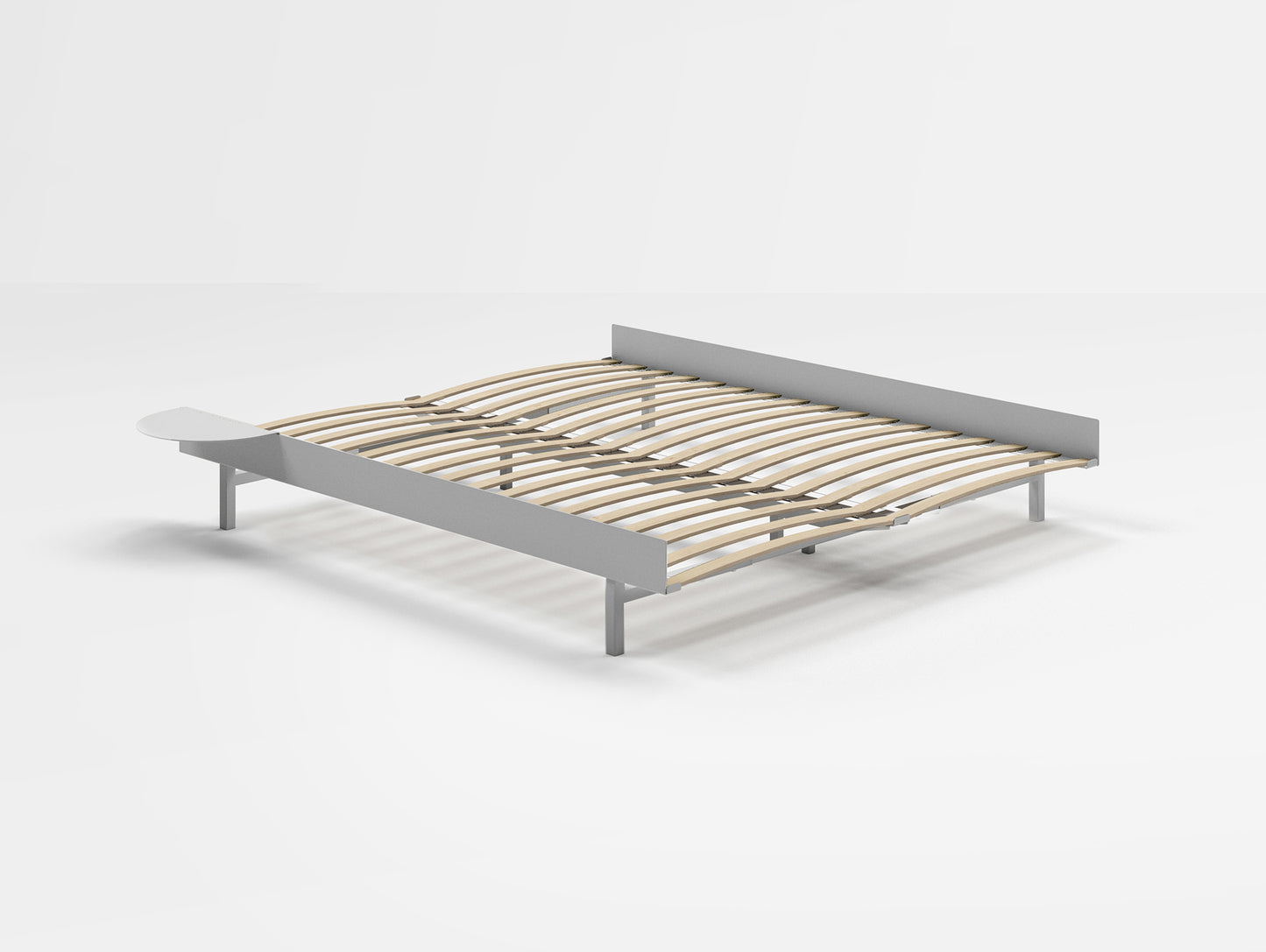 Bed 90 - 180 cm Stainless Steel (Low) by Moebe - Bed Frame / with 160cm wide Slats / 1 Side Table