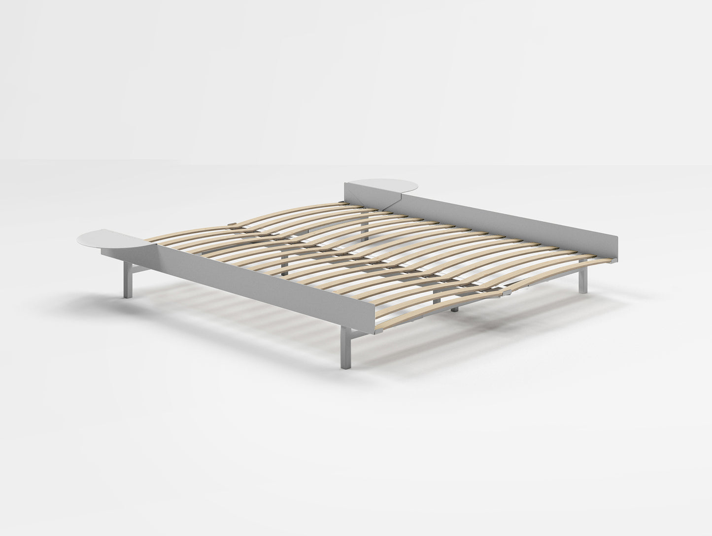 Bed 90 - 180 cm Stainless Steel (Low) by Moebe - Bed Frame / with 160cm wide Slats / 2 Side Tables