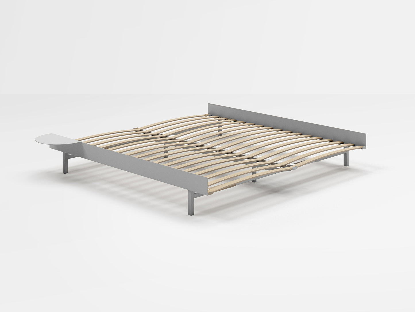 Bed 90 - 180 cm Stainless Steel (Low) by Moebe - Bed Frame / with 180cm wide Slats / 1 Side Table