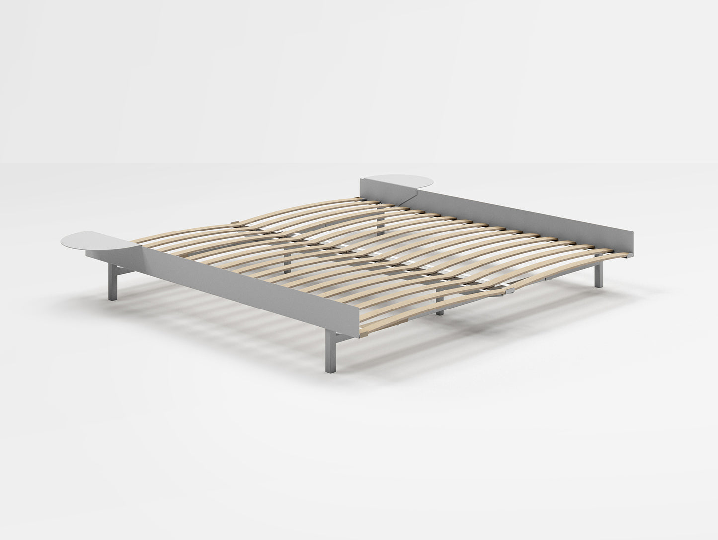 Bed 90 - 180 cm Stainless Steel (Low) by Moebe - Bed Frame / with 180cm wide Slats / 2 Side Tables