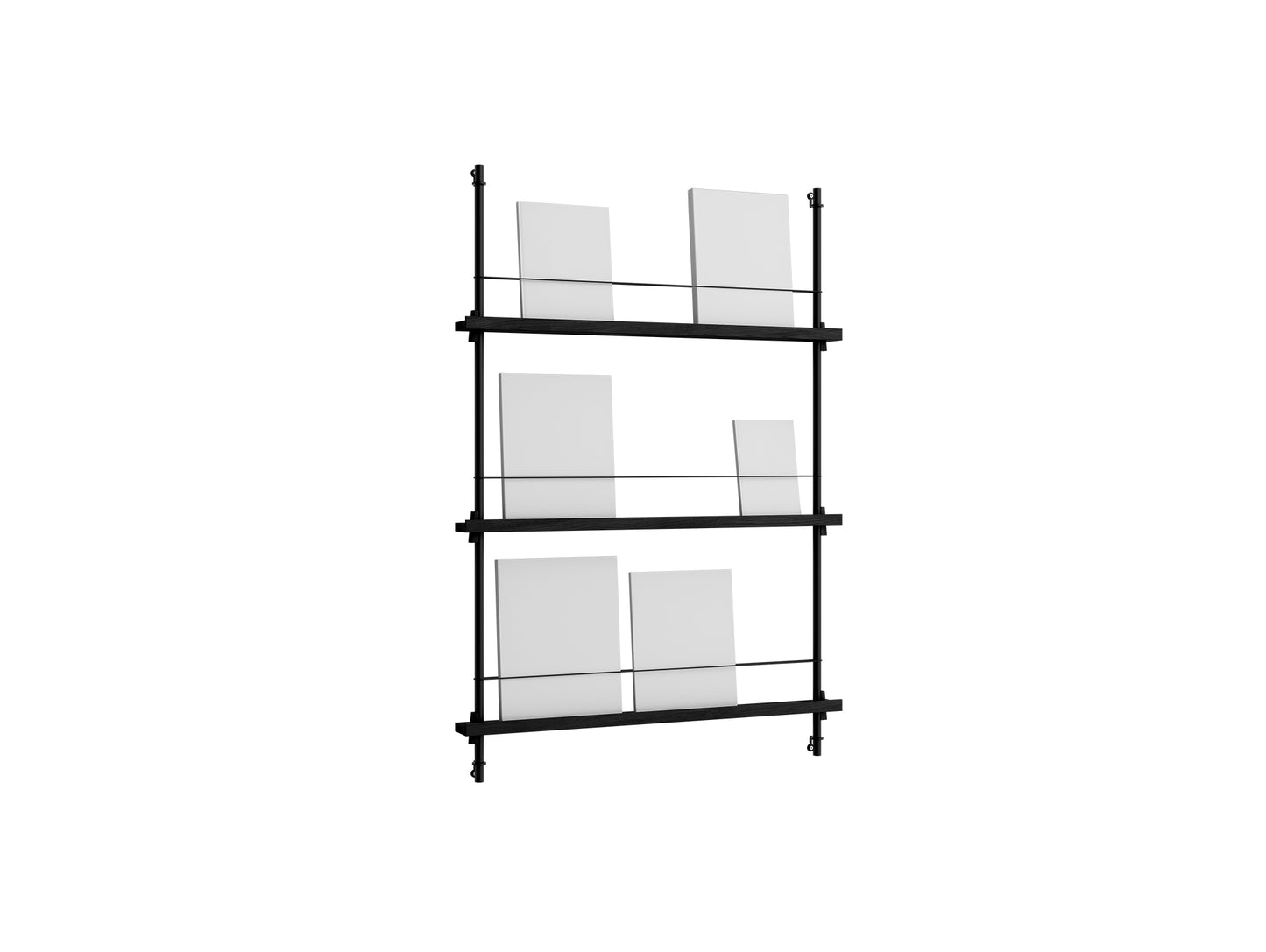 Magazine Shelving Sets (115 cm) by Moebe - Black Uprights / Black Oak