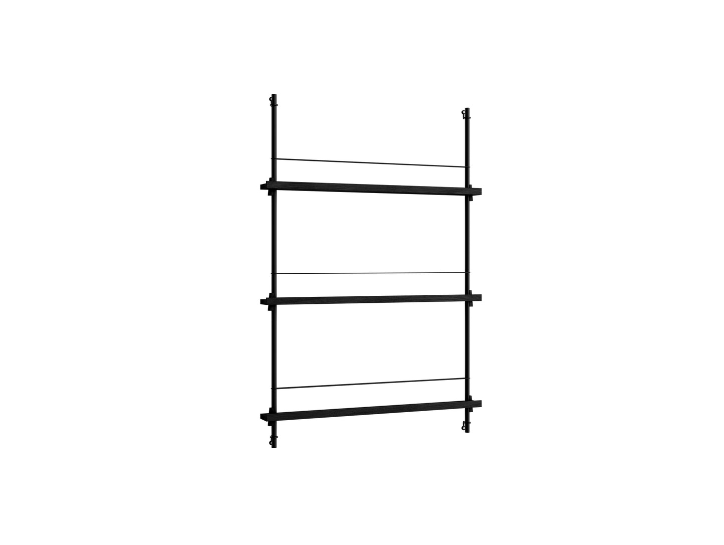 Magazine Shelving Sets (115 cm) by Moebe - Black Uprights / Black Oak