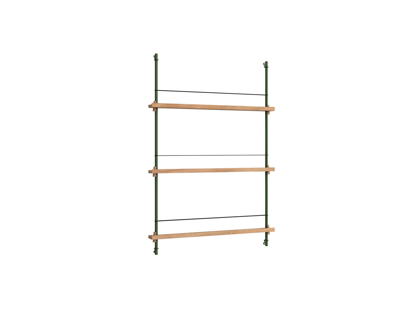 Magazine Shelving Sets (115 cm) by Moebe - Pine Green Uprights / Oak