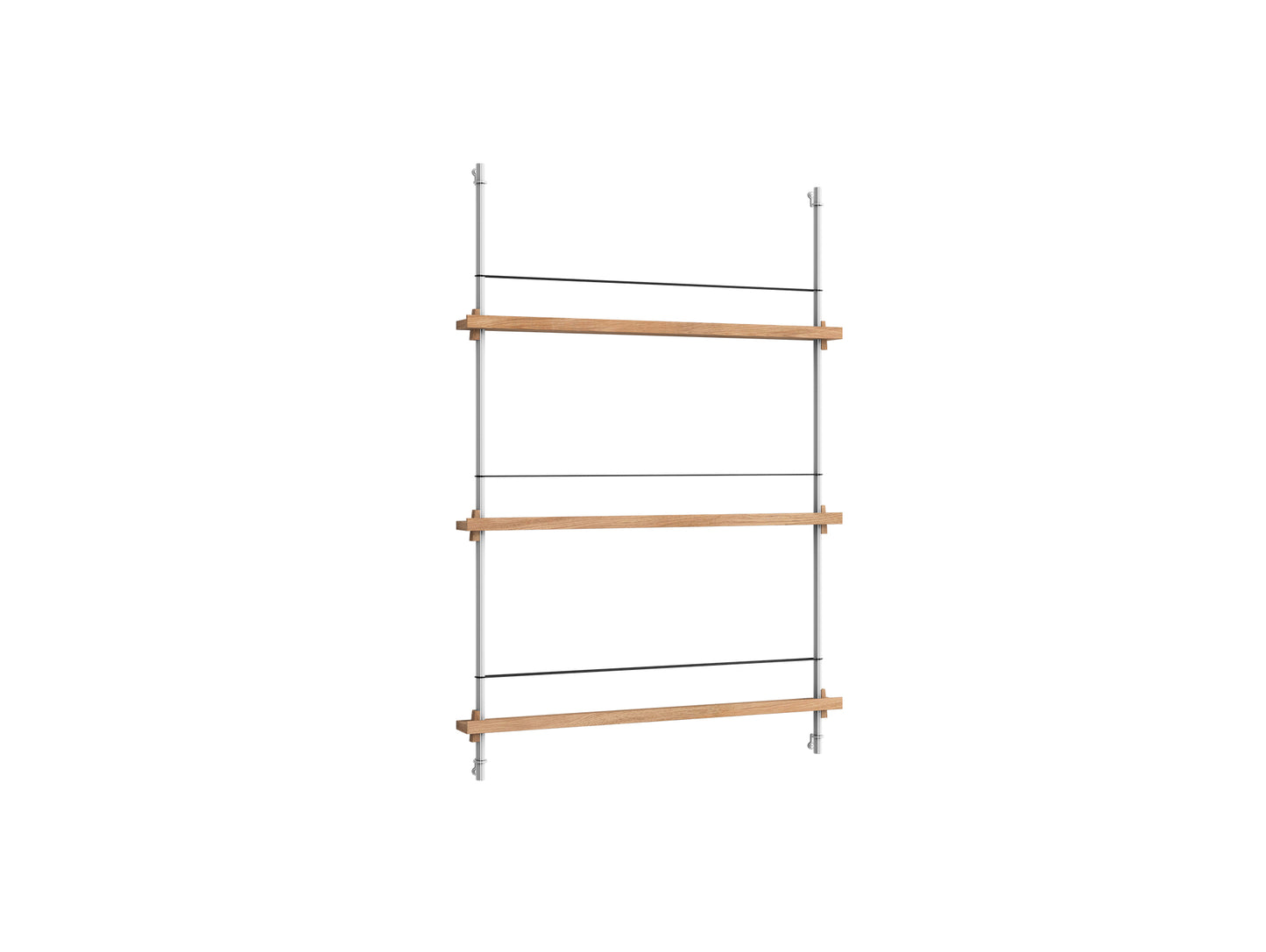 Magazine Shelving Sets (115 cm) by Moebe - Stainless Steel Uprights / Oiled Oak