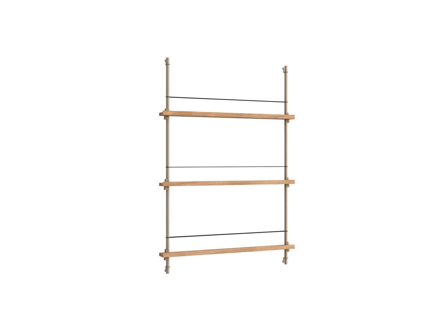 Magazine Shelving Sets (115 cm) by Moebe - Warm Grey Uprights / Oak