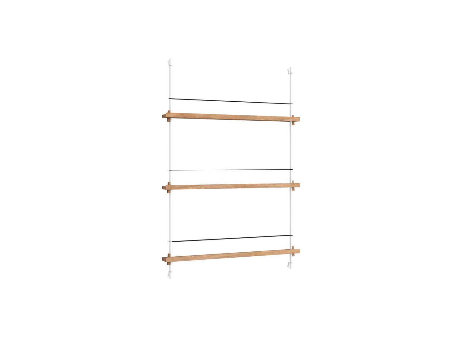 Magazine Shelving Sets (115 cm) by Moebe - White Uprights / Oak