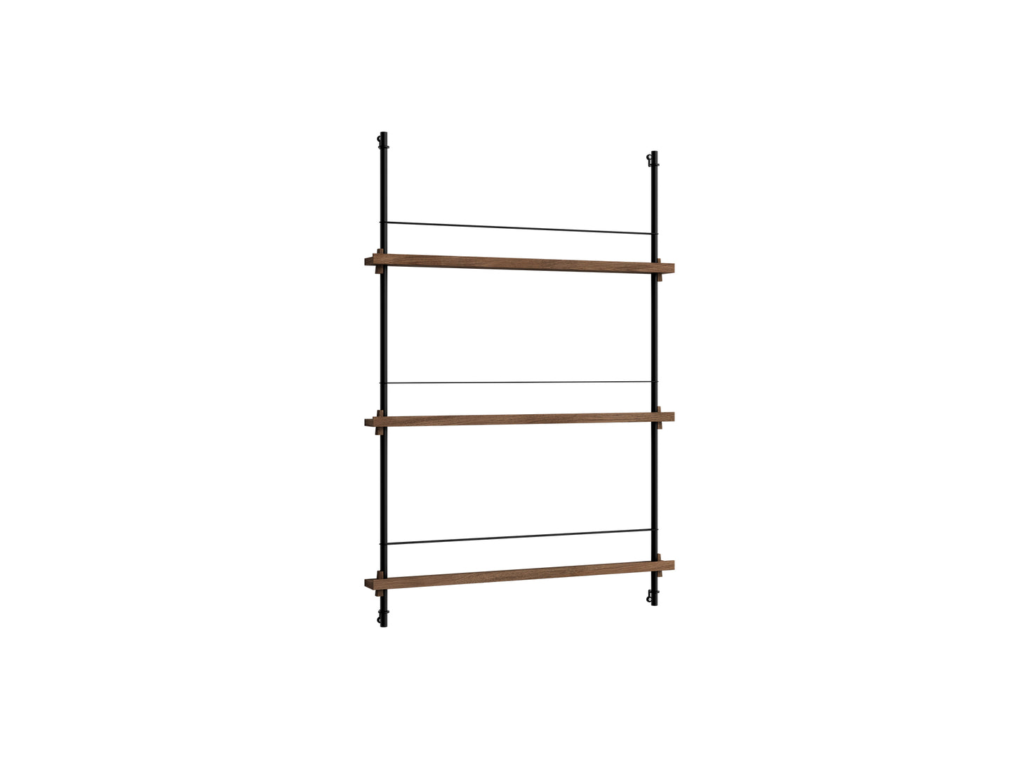 Magazine Shelving Sets (115 cm) by Moebe - Black Uprights / Smoked Oak