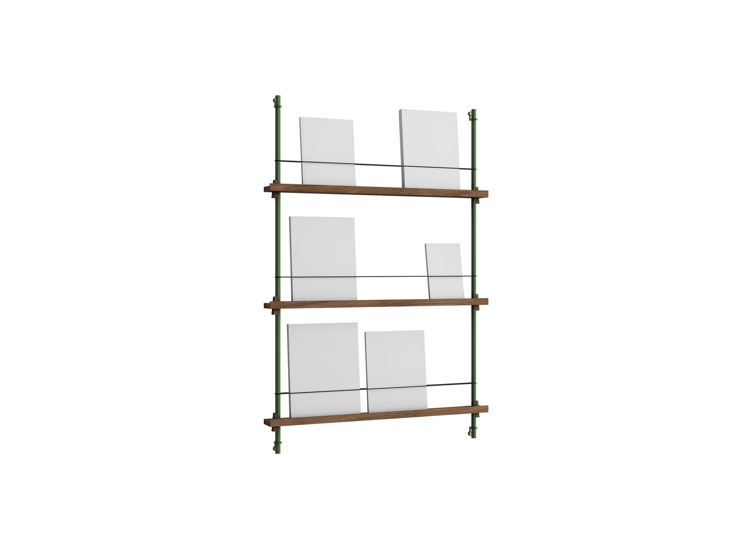 Magazine Shelving Sets (115 cm) by Moebe - Pine Green Uprights / Smoked Oak