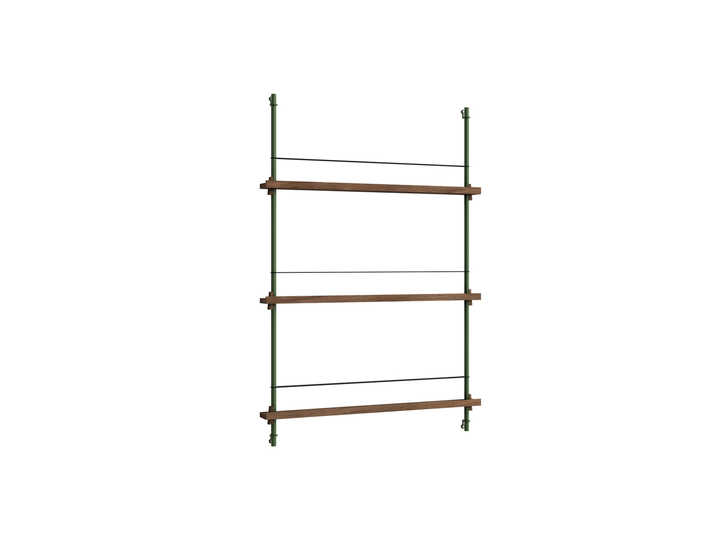 Magazine Shelving Sets (115 cm) by Moebe - Pine Green Uprights / Smoked Oak