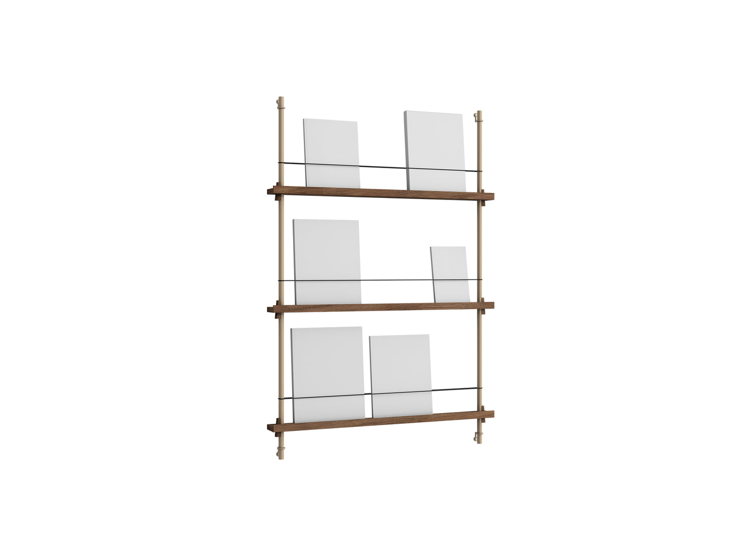 Magazine Shelving Sets (115 cm) by Moebe - Warm Grey Uprights / Smoked Oak