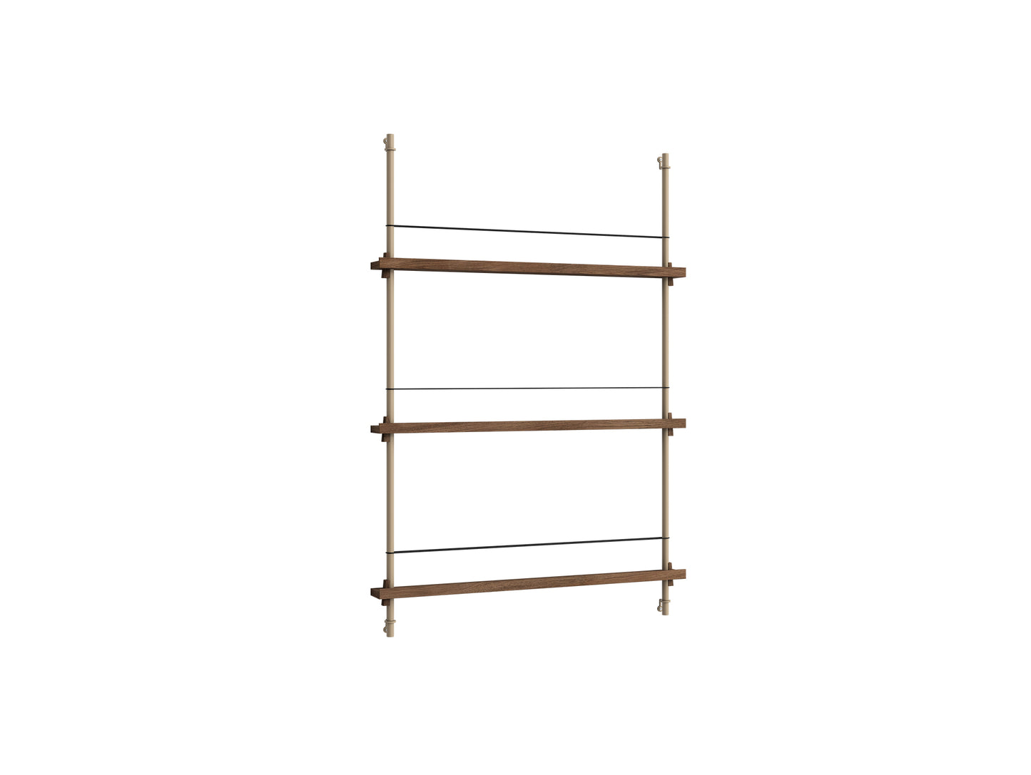 Magazine Shelving Sets (115 cm) by Moebe - Warm Grey Uprights / Smoked Oak