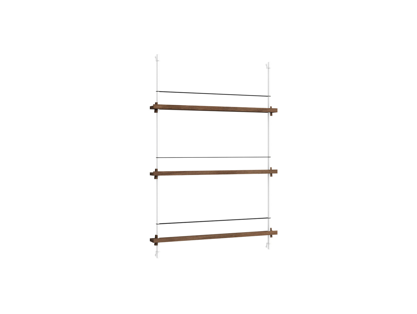 Magazine Shelving Sets (115 cm) by Moebe - White Uprights / Smoked Oak