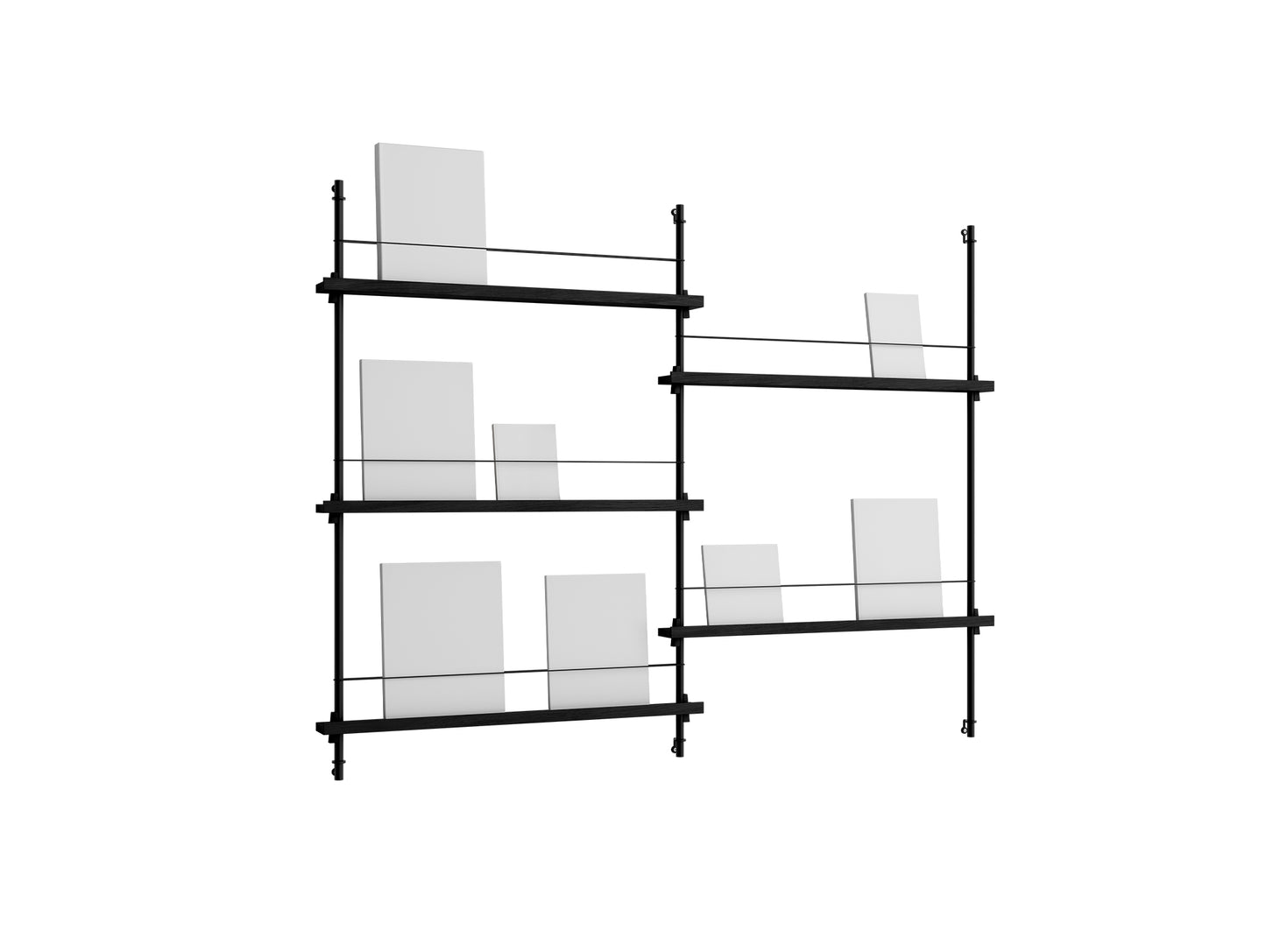 Magazine Shelving Sets (115 cm) by Moebe - MS 115.2 / Black Uprights / Black Oak