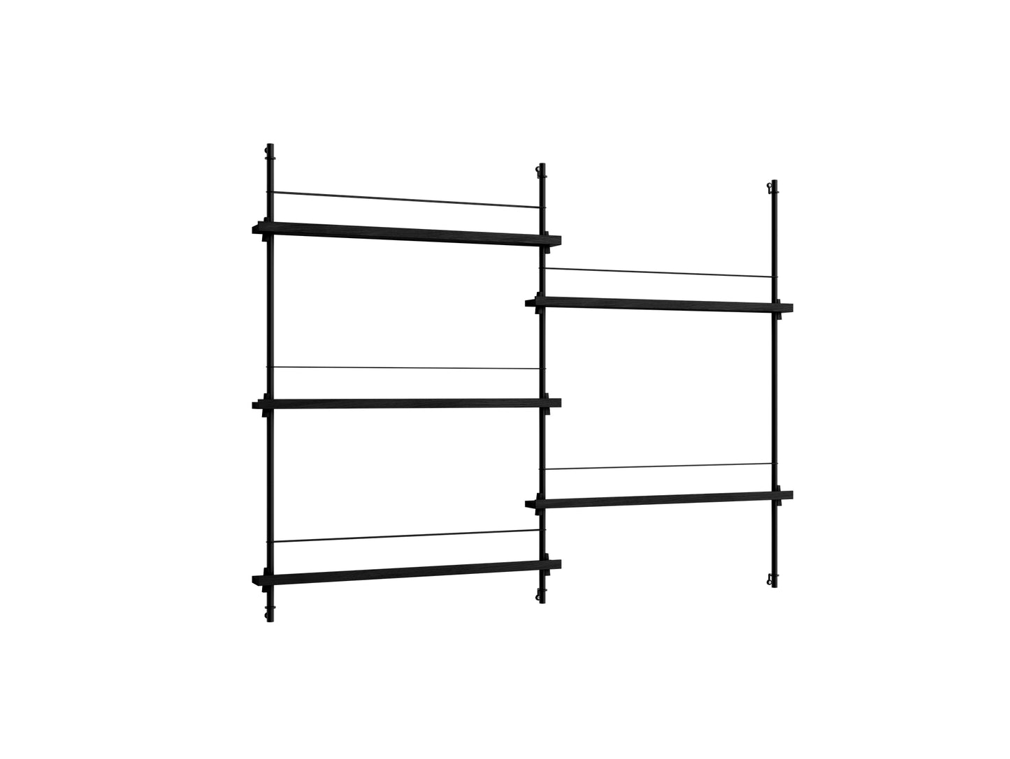 Magazine Shelving Sets (115 cm) by Moebe - MS 115.2 / Black Uprights / Black Oak