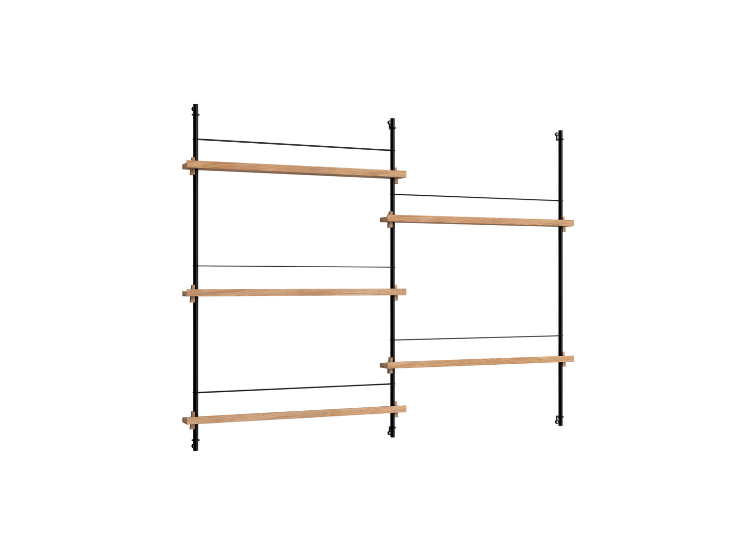 Magazine Shelving Sets (115 cm) by Moebe - MS 115.2 / Black Uprights / Oak