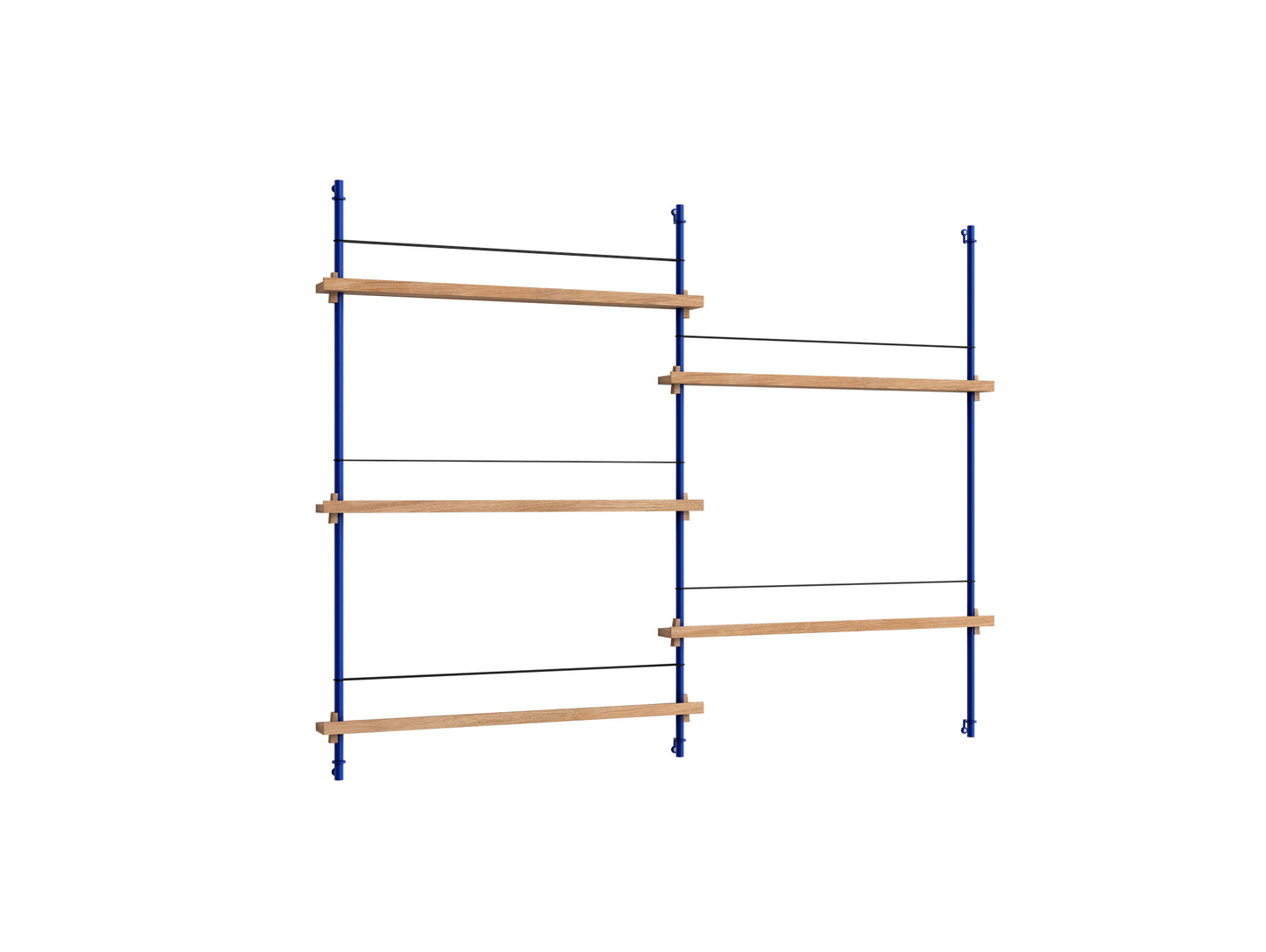 Magazine Shelving Sets (115 cm) by Moebe - MS 115.2 / Deep Blue Uprights / Oak
