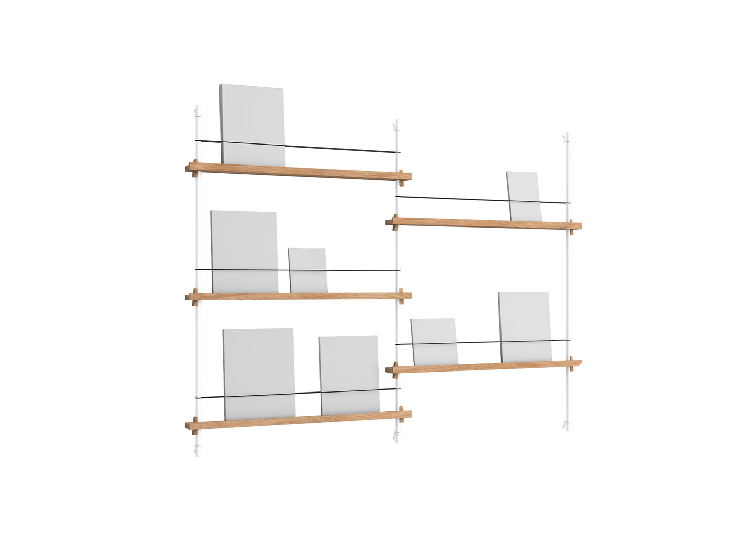 Magazine Shelving Sets (115 cm) by Moebe - MS 115.2 / White Uprights / Oak